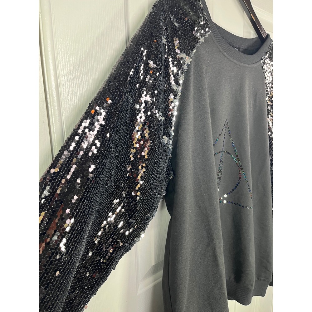 Harry Potter Deathly‎ Hallows Sweatshirt XXXL Black Sequin Sleeves Pullover - Picture 3 of 8